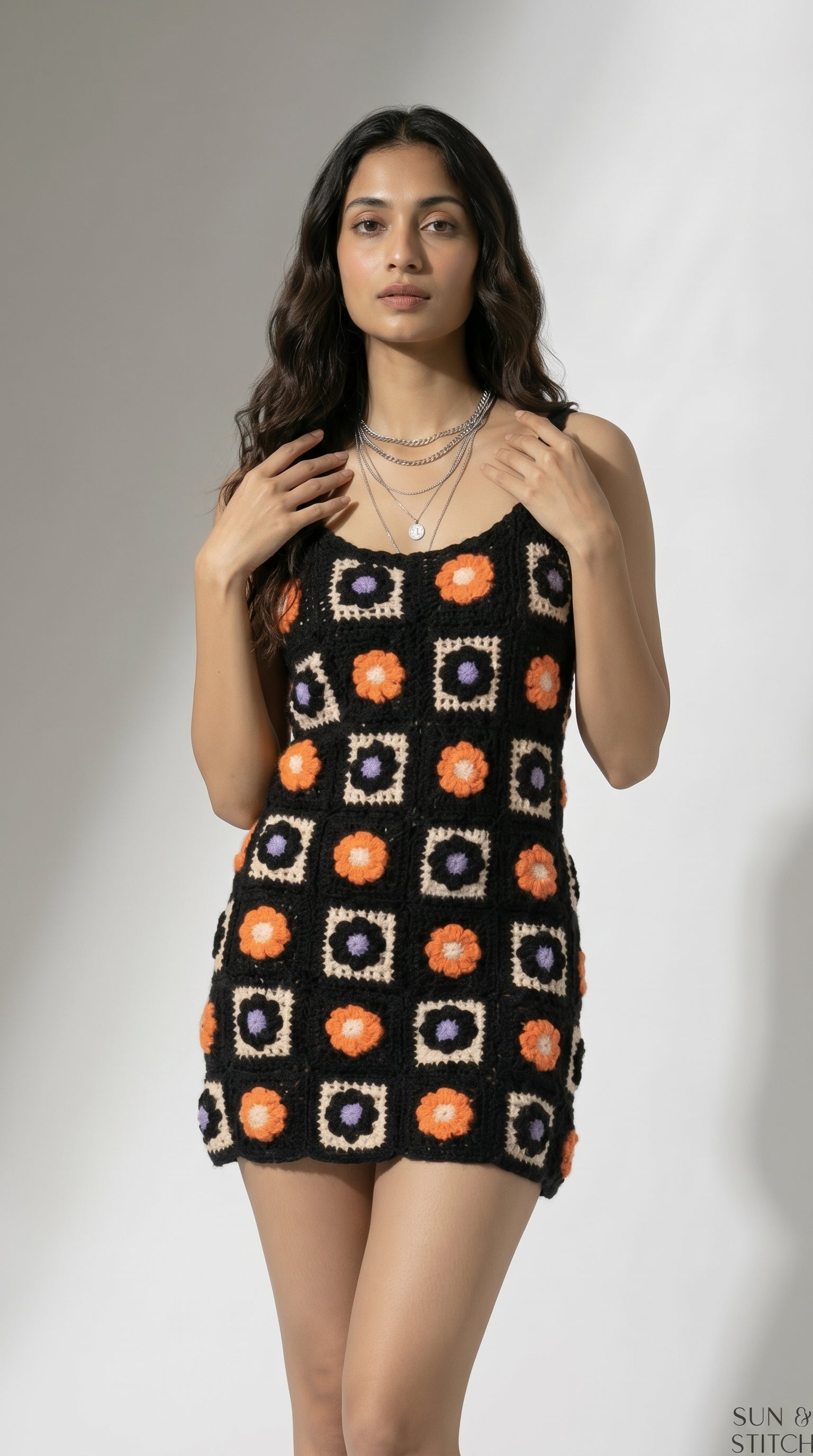 Retrova Black Crochet Mini Dress