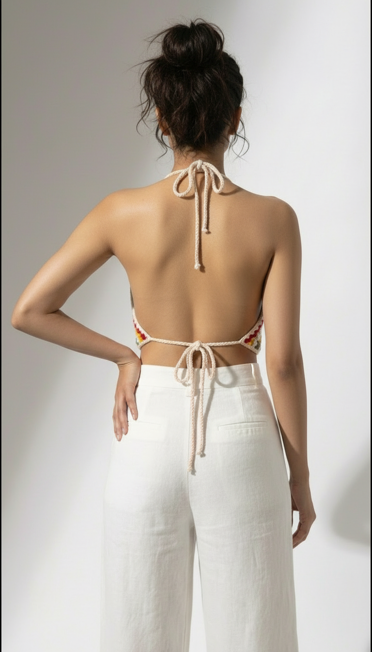 Chevria Multicolor Crochet Halter Top