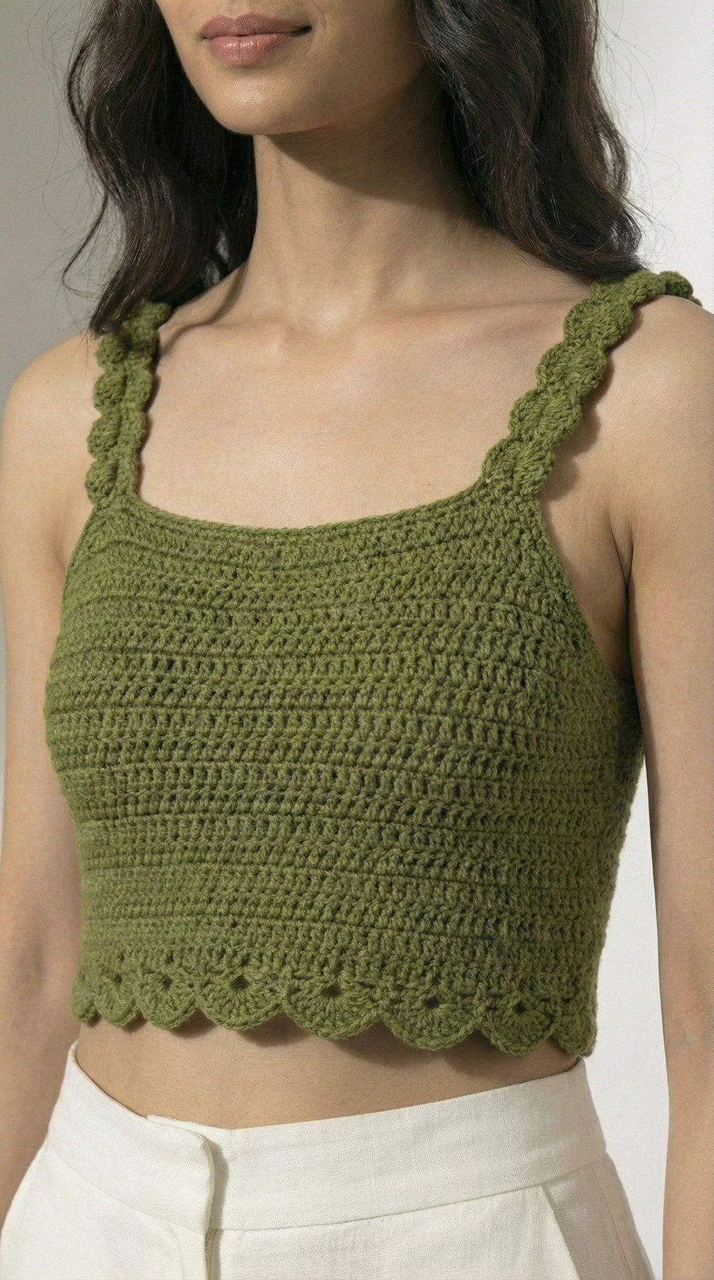 Olivara Olive Crochet Crop Top