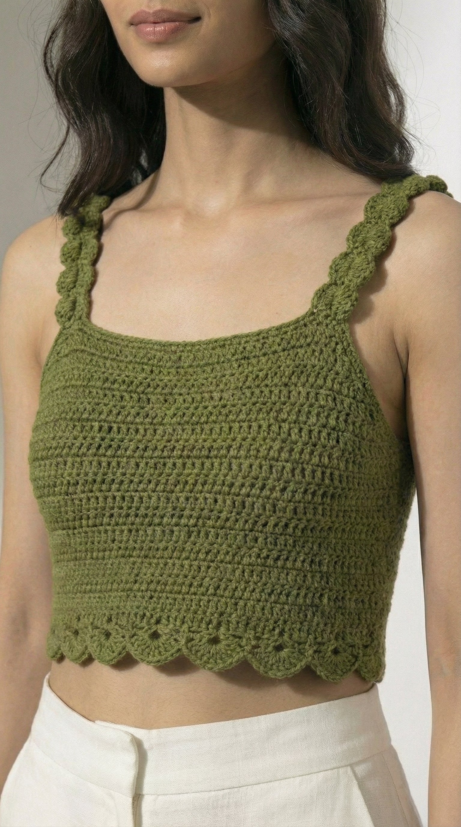 Olivara Olive Crochet Crop Top
