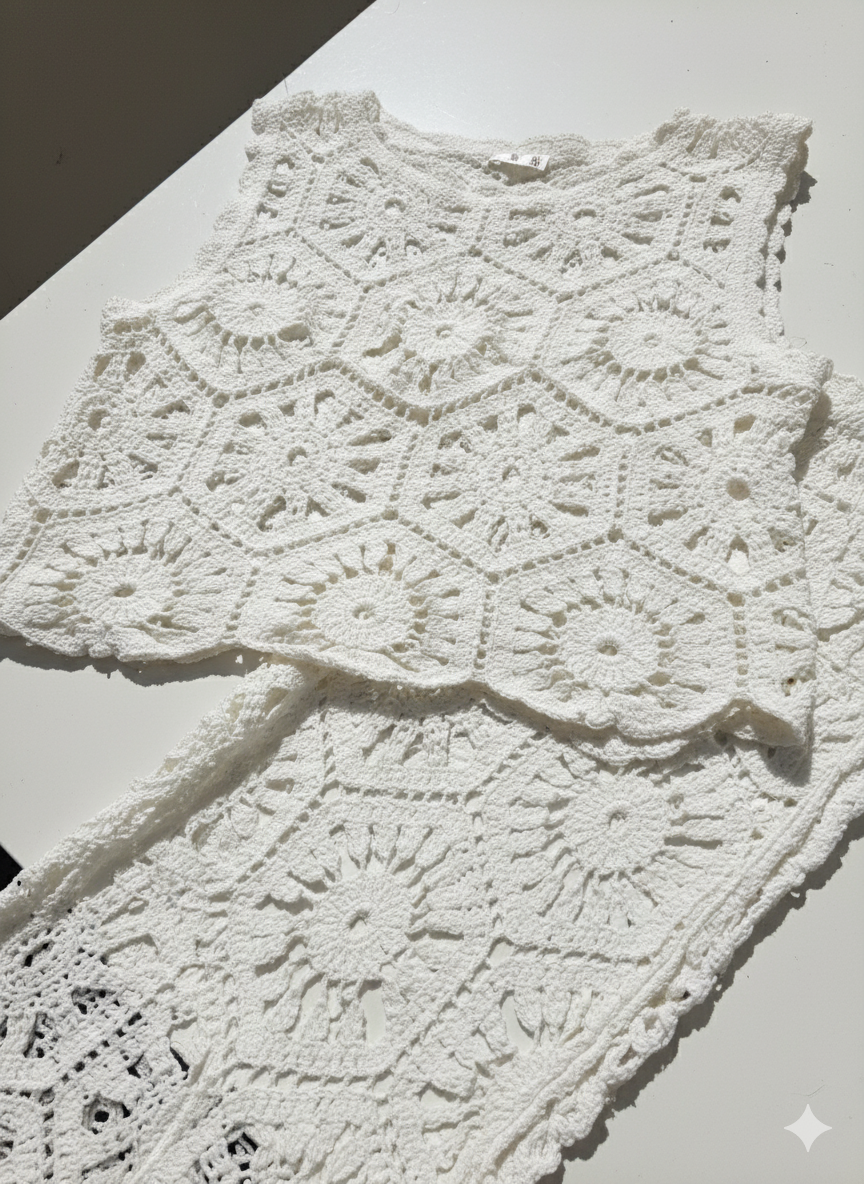 Albaire White Crochet Co-ord Set