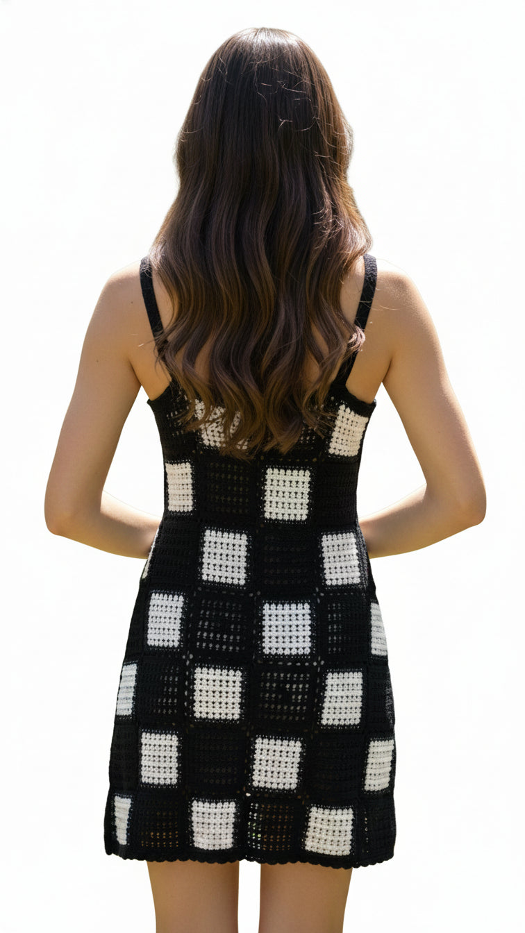 Retrova Black Crochet Mini Dress