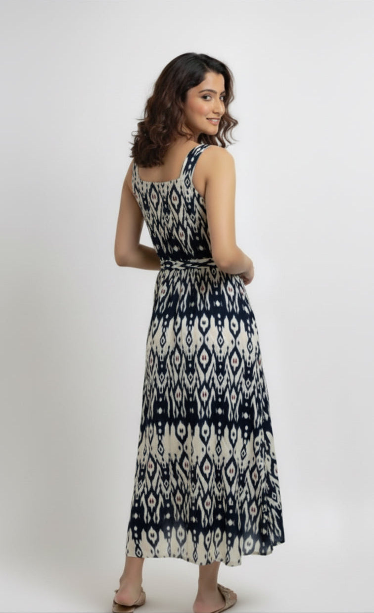 Smokey Ikat Print Midi Dress