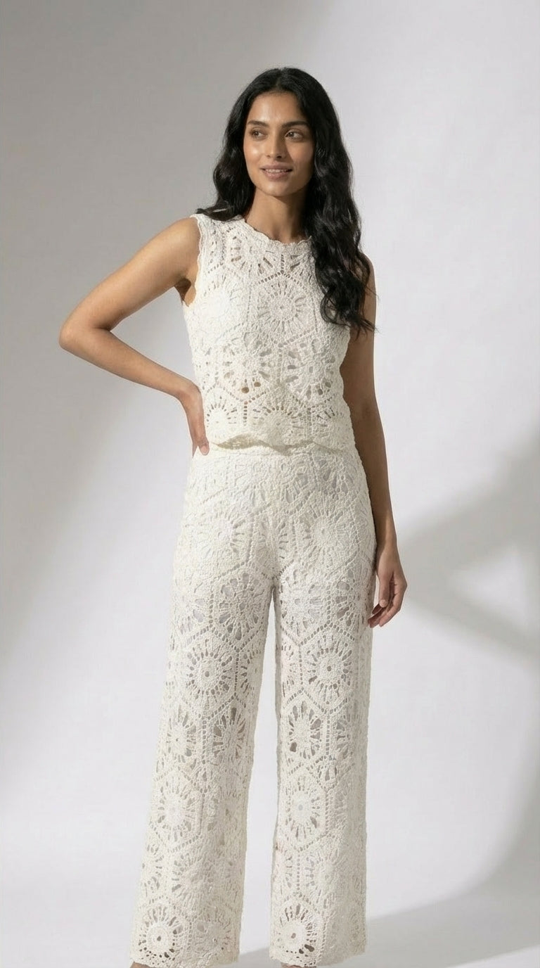 Albaire White Crochet Co-ord Set