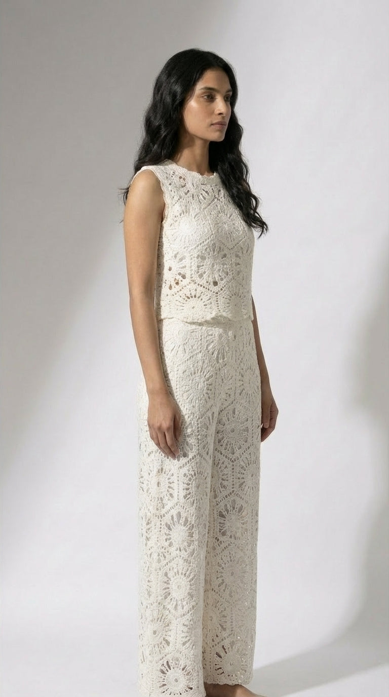 Albaire White Crochet Co-ord Set