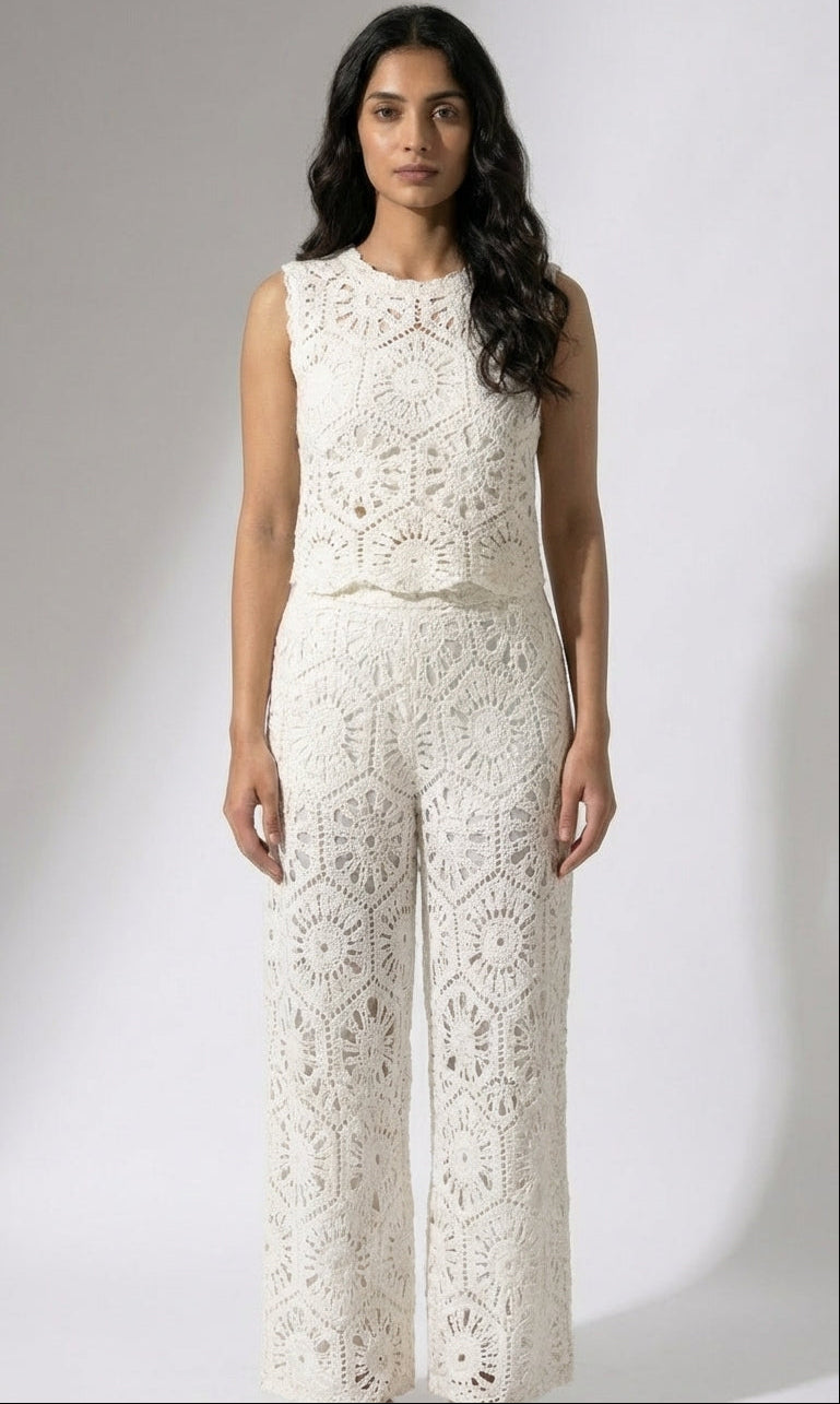 Albaire White Crochet Co-ord Set