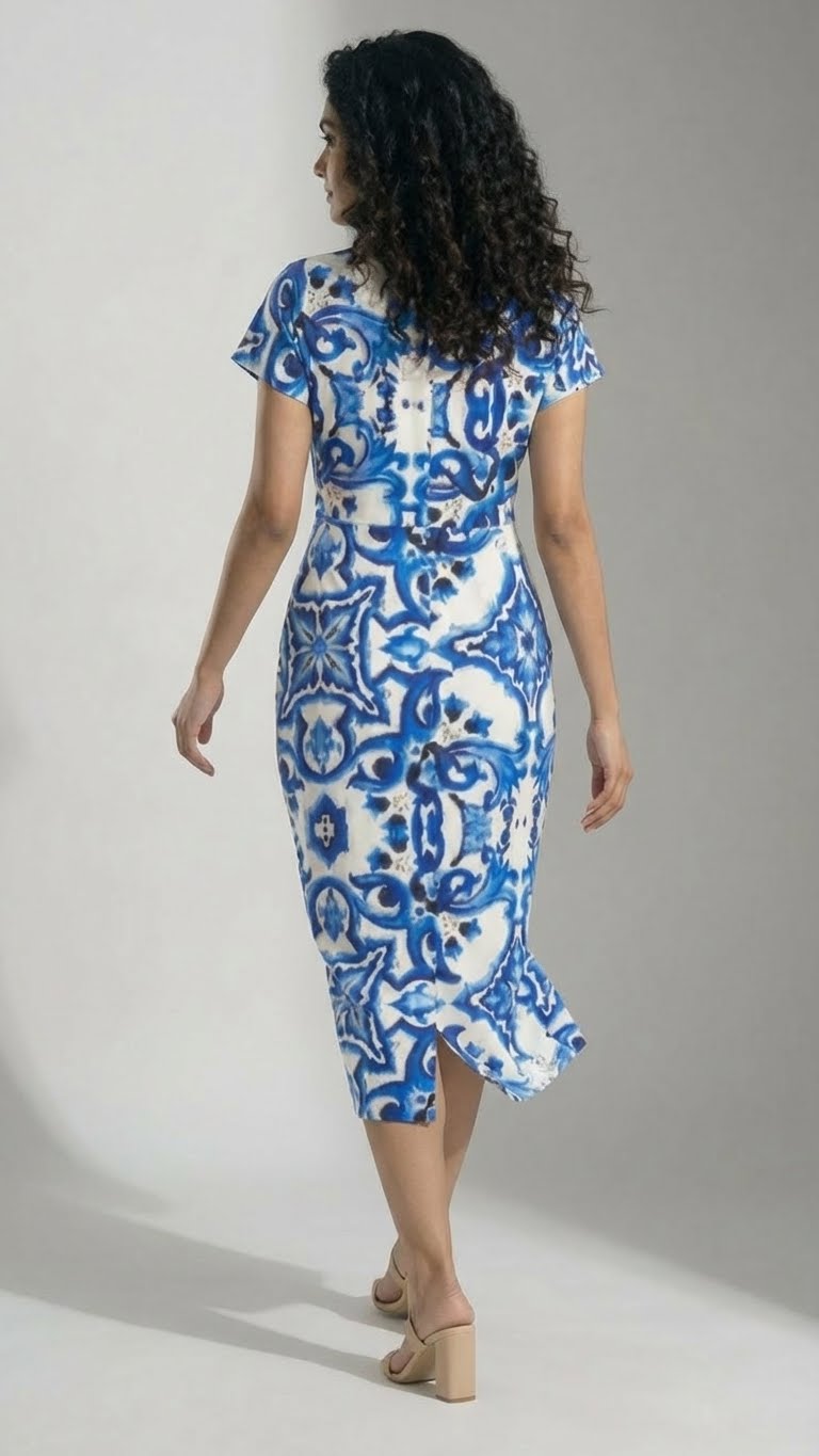 Azura Blue Printed Bodycon Midi Dress