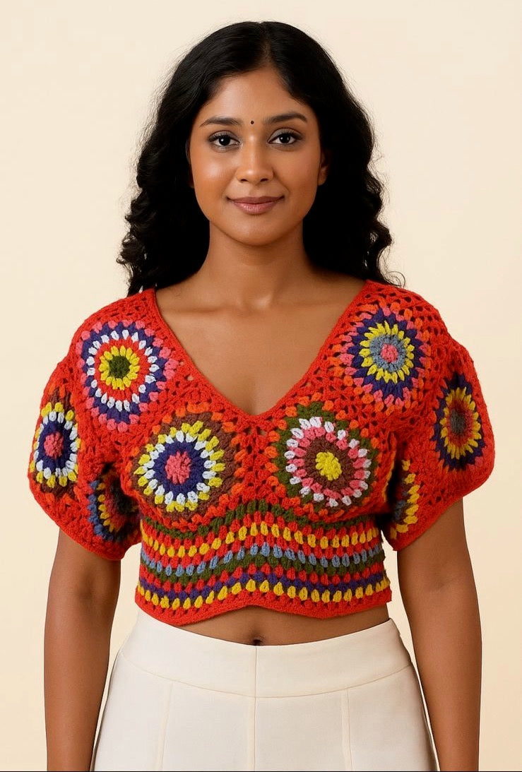 Handcrafted Crochet Red Crop Top