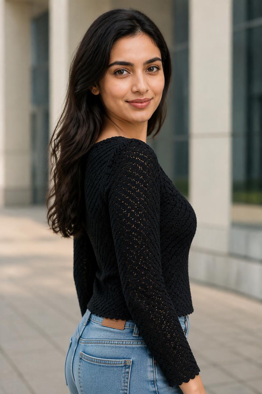 Noir Bell Crochet Top