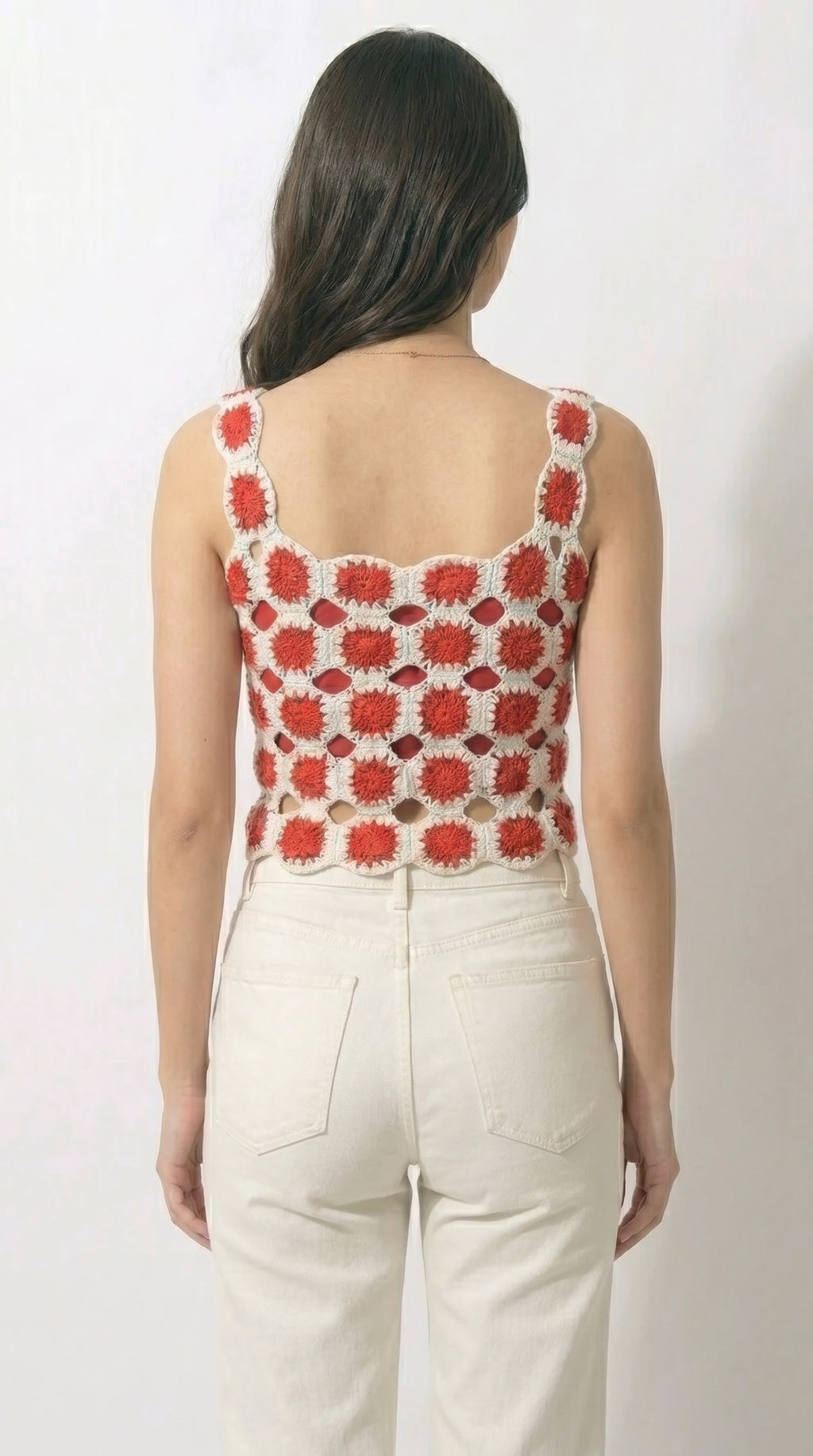 Crimson Bloom Crochet Top