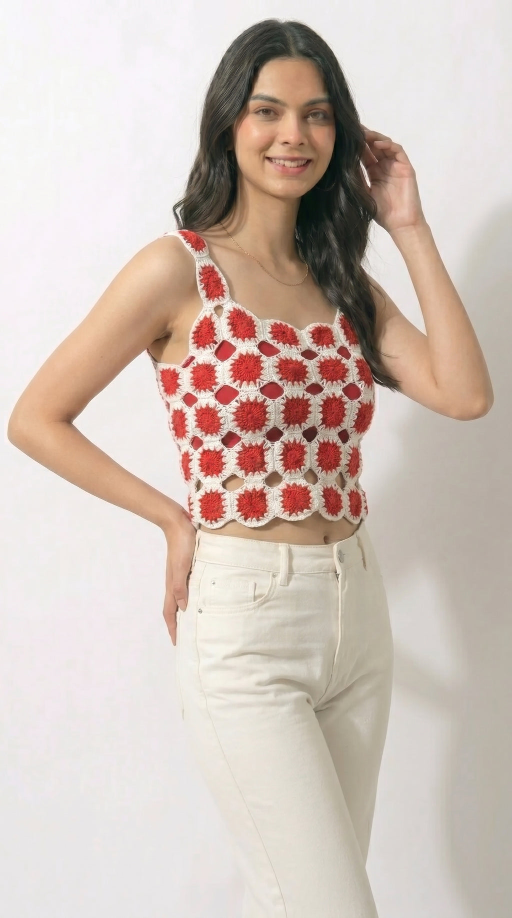 Crimson Bloom Crochet Top