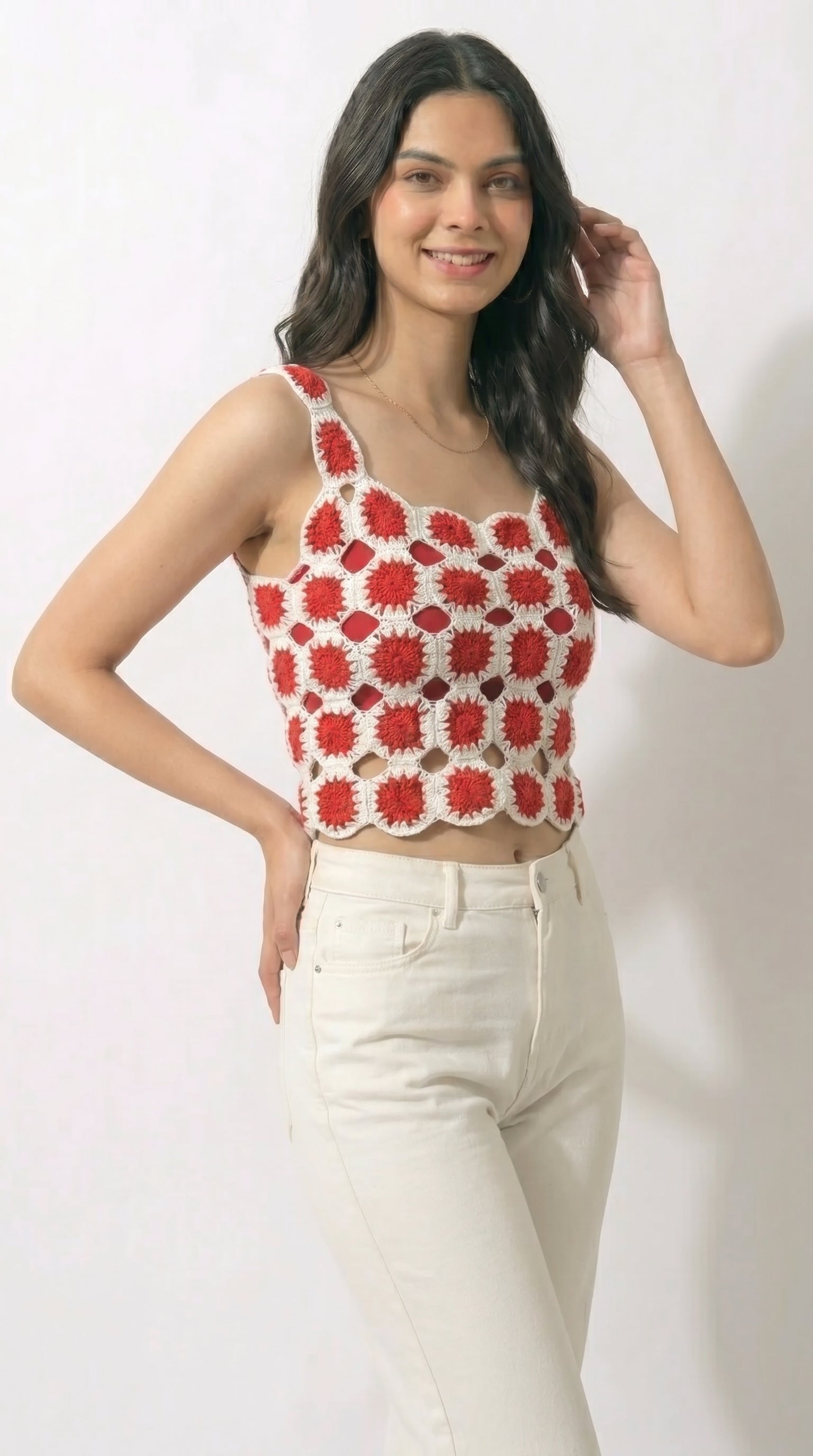 Crimson Bloom Crochet Top