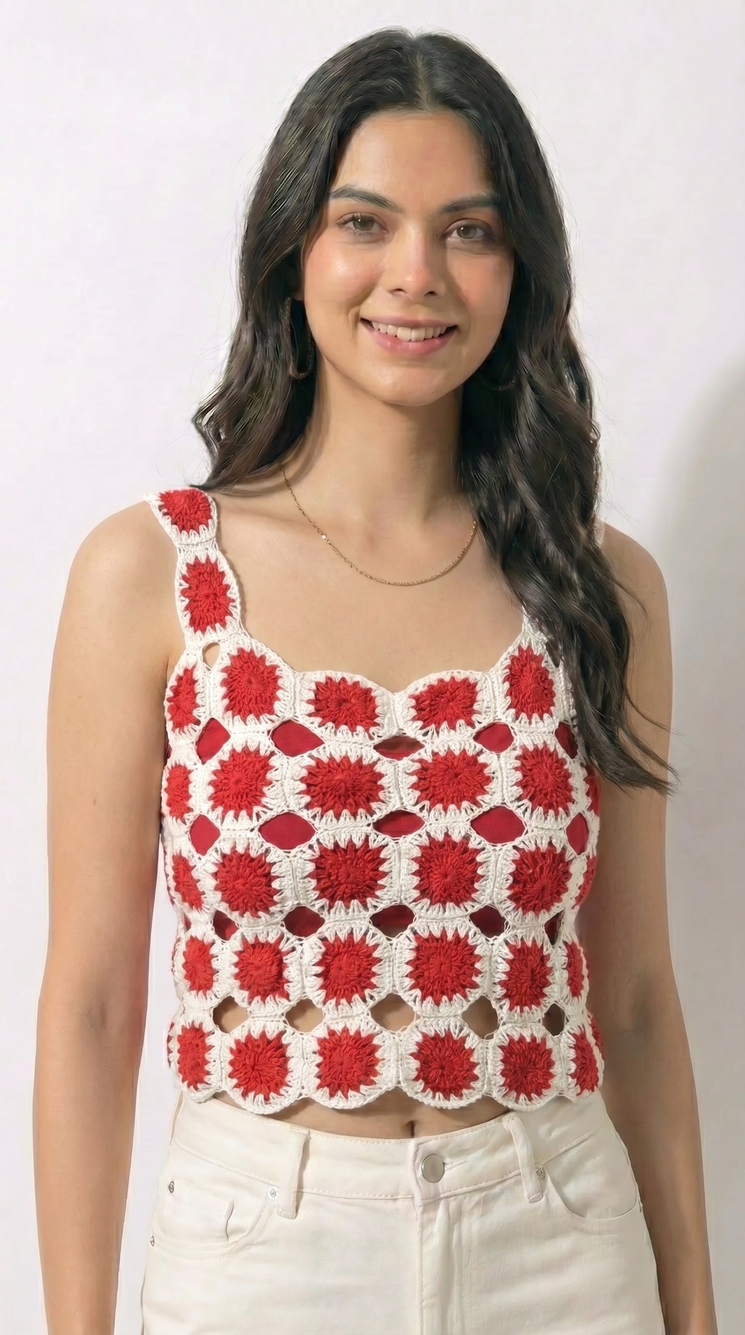 Crimson Bloom Crochet Top