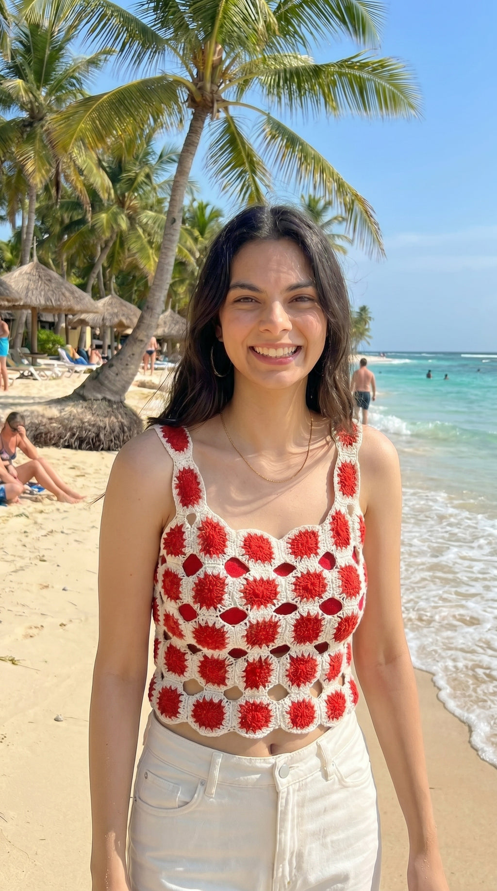 Crimson Bloom Crochet Top