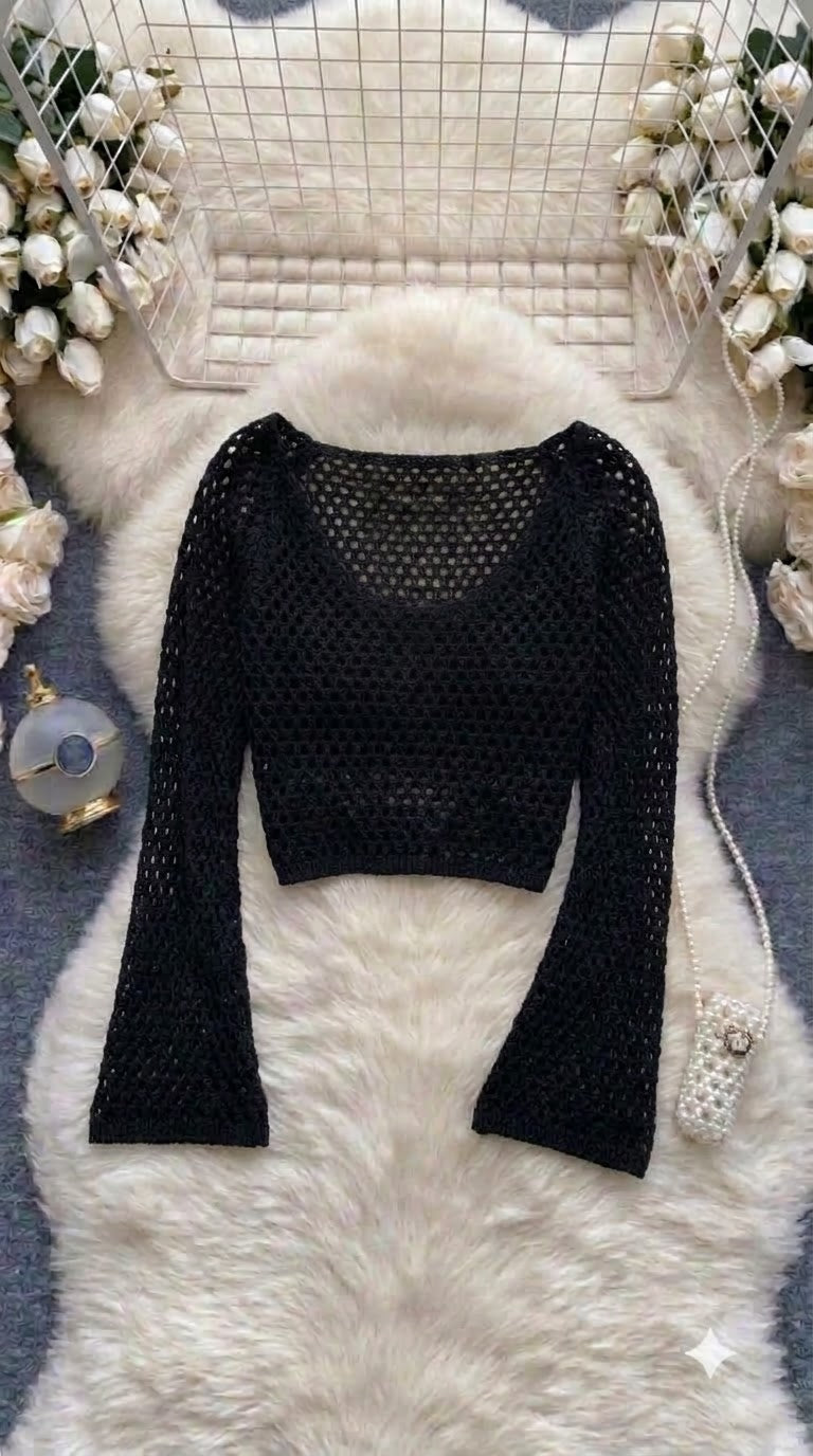 Noir Bell Crochet Top