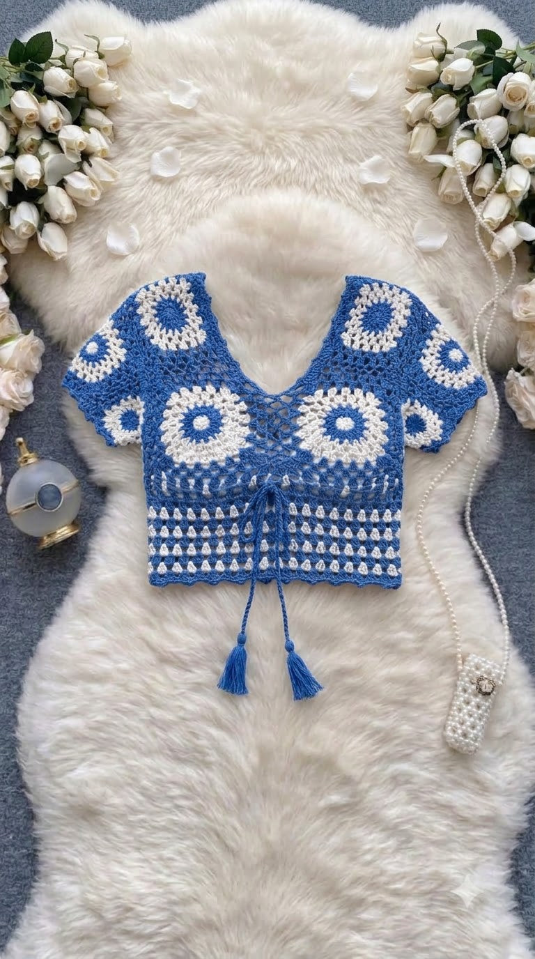Cerulean Bloom Crochet Top