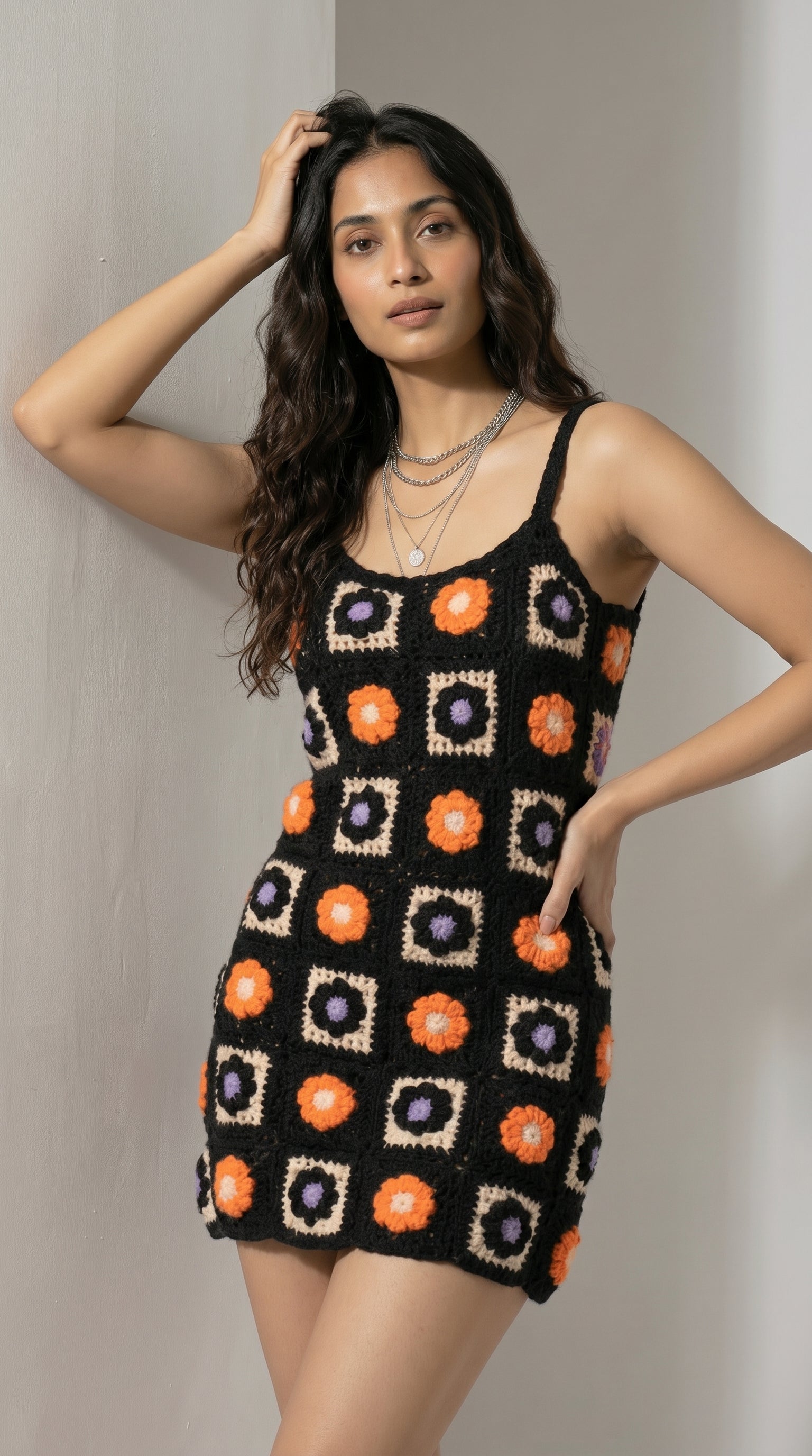 Retrova Black Crochet Mini Dress