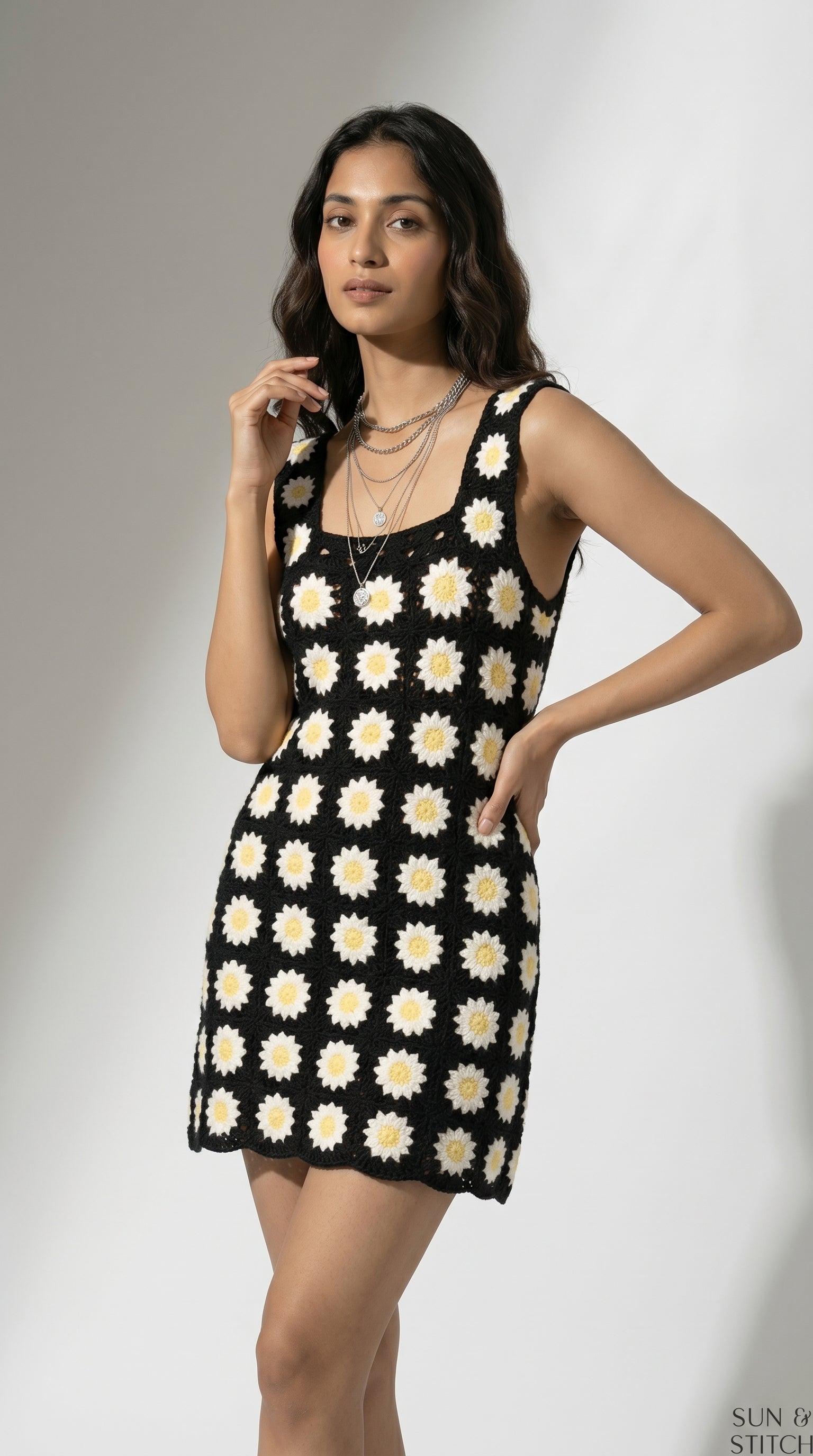 Dais Noir Crochet Mini Dress