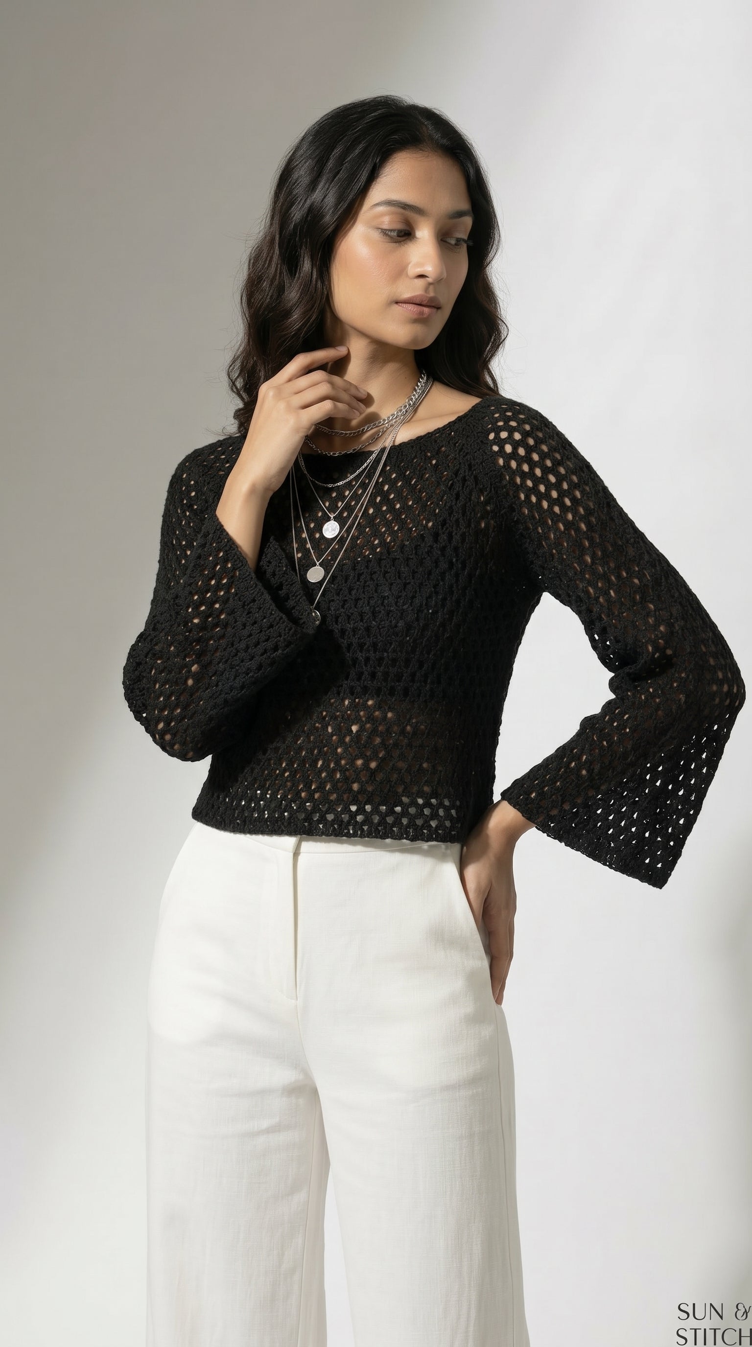 Noir Bell Crochet Top