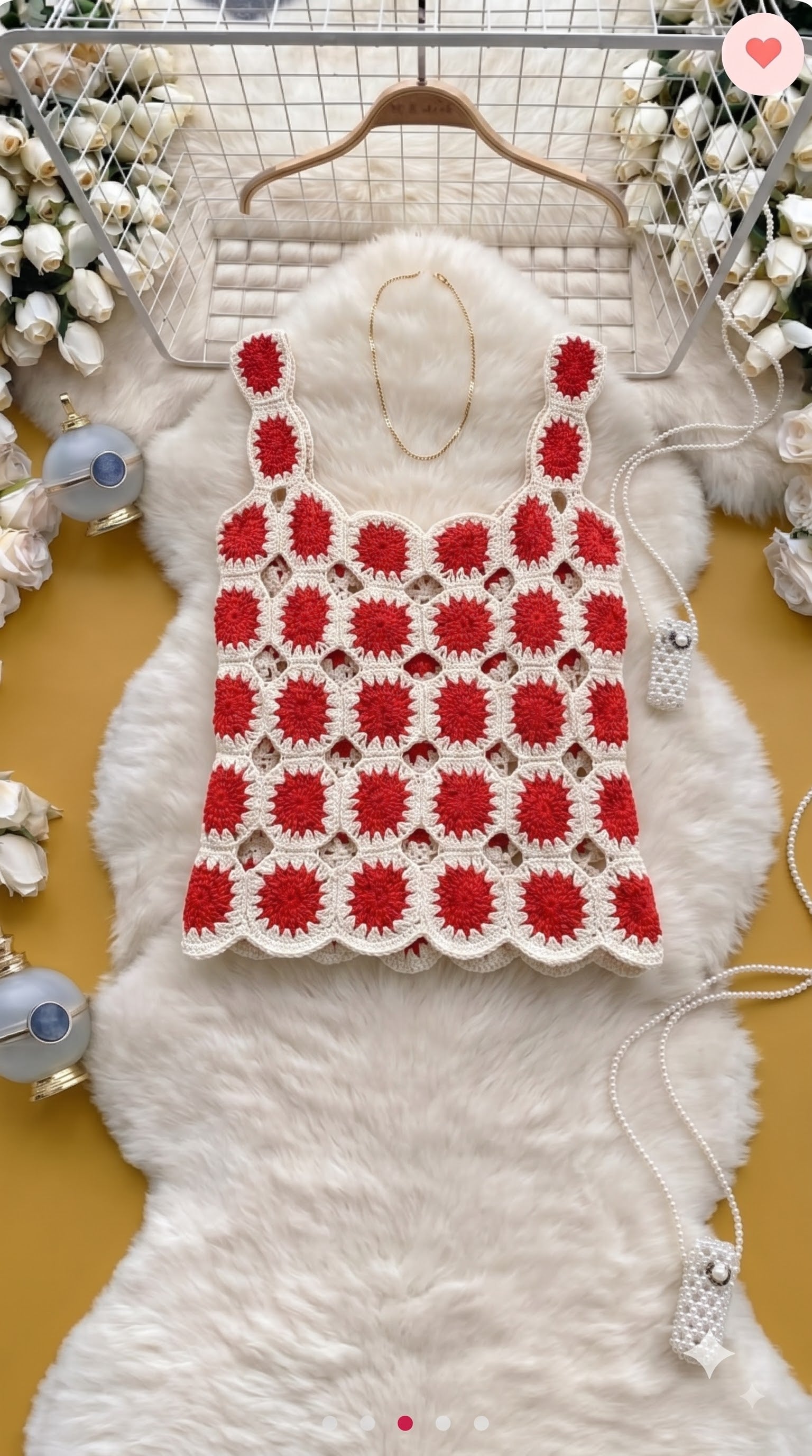 Crimson Bloom Crochet Top